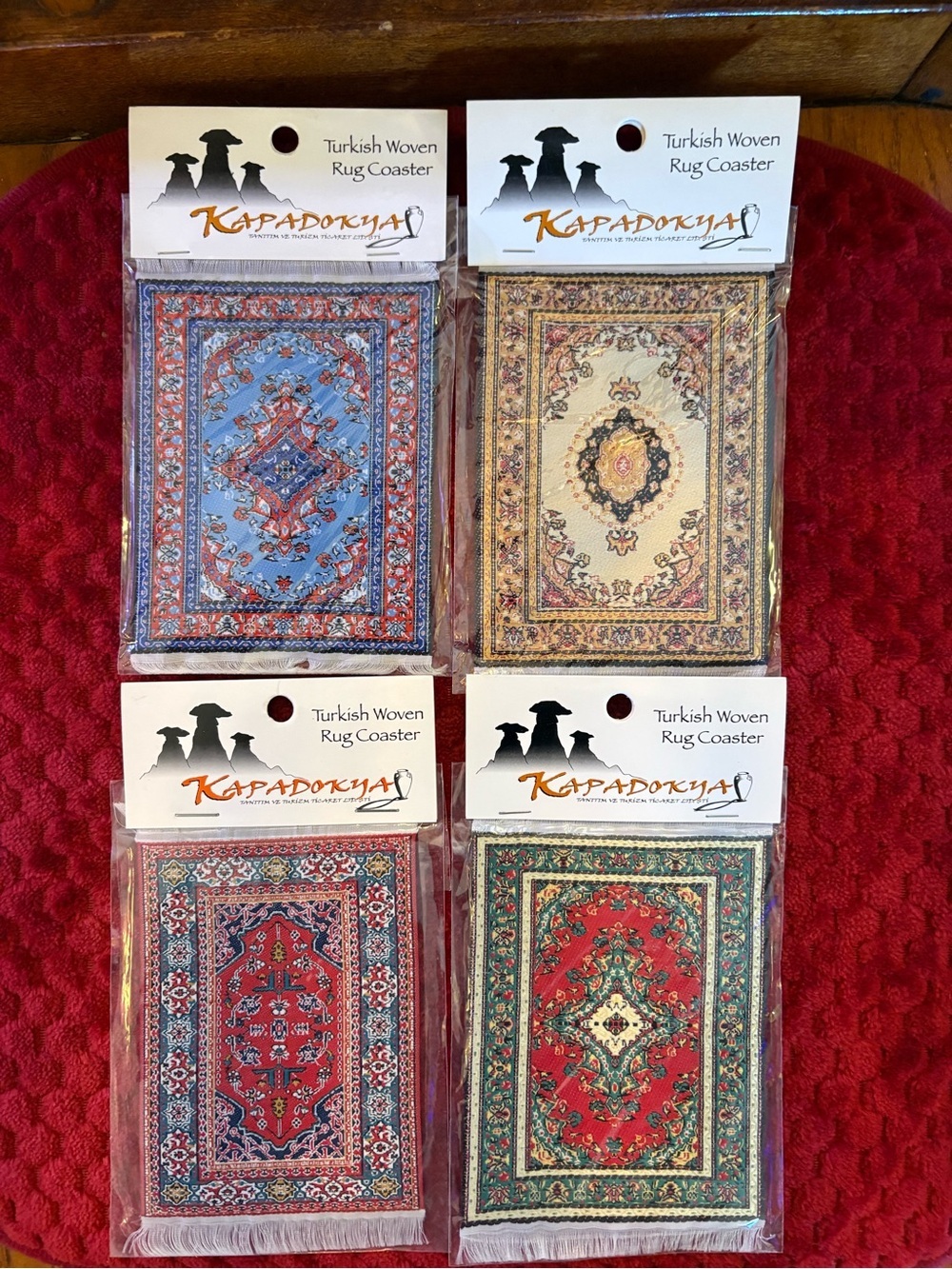 Kapadokya Turkish Woven Rug Coasters Set of 4 Miniature Carpet Coasters New